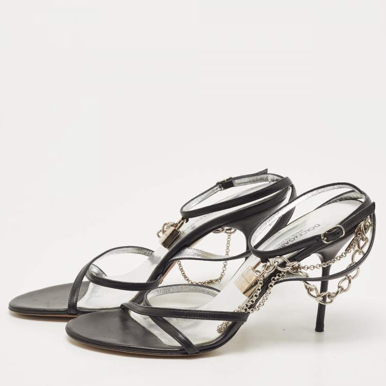 Pre Owned Dolce & Gabbana Black Leather Strappy Sandals Size 38