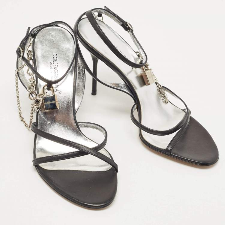 Pre Owned Dolce & Gabbana Black Leather Strappy Sandals Size 38