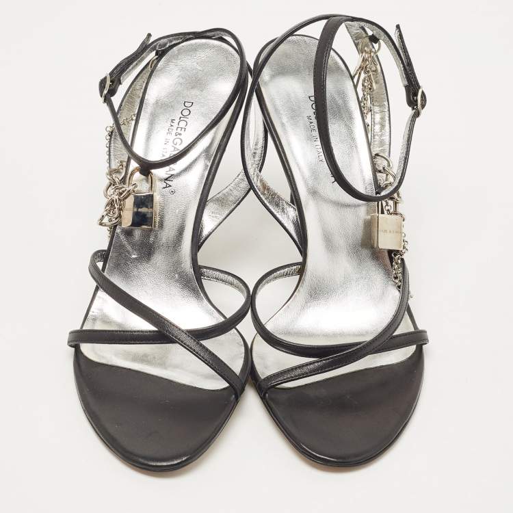 Pre Owned Dolce & Gabbana Black Leather Strappy Sandals Size 38