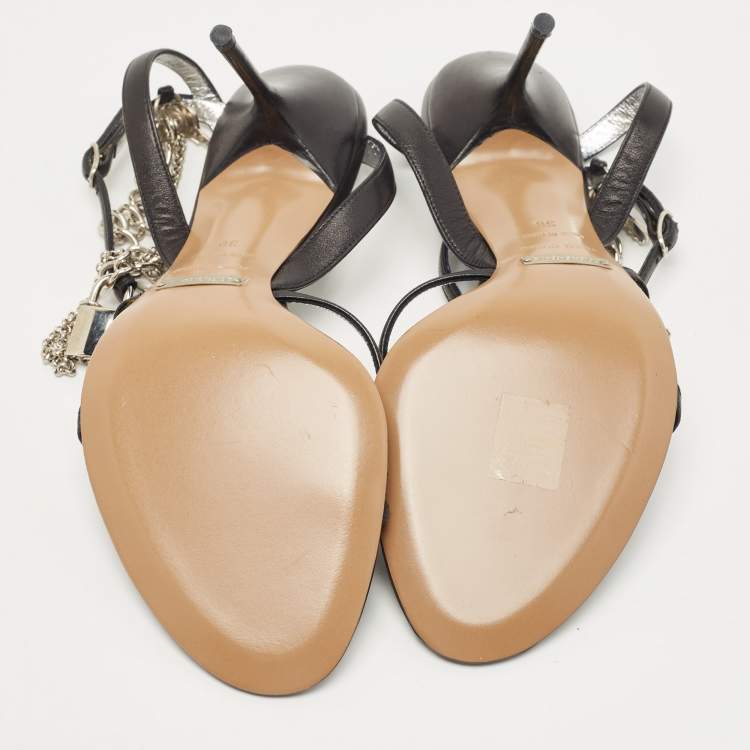 Pre Owned Dolce & Gabbana Black Leather Strappy Sandals Size 38