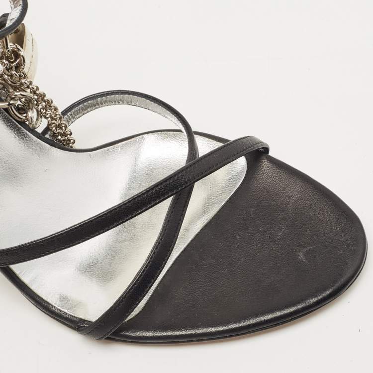 Pre Owned Dolce & Gabbana Black Leather Strappy Sandals Size 38