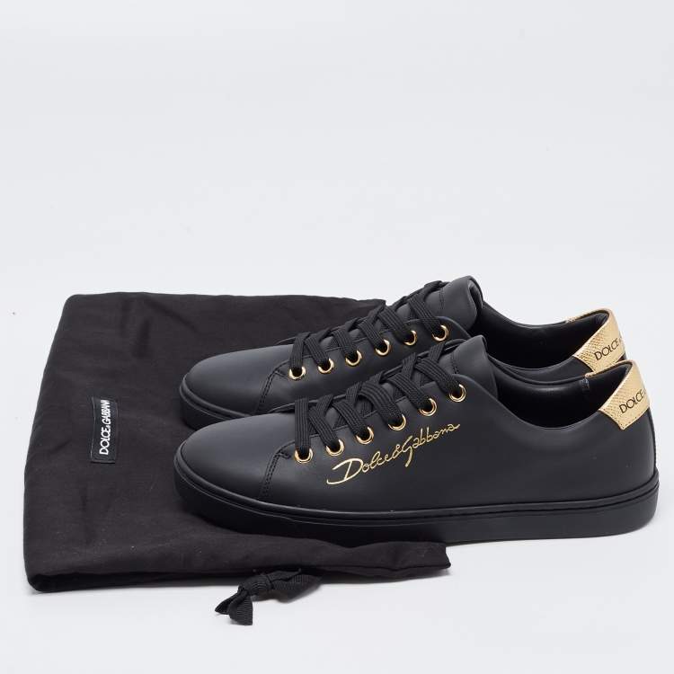 Pre Owned Dolce & Gabbana Black Leather Portofino Low Top Sneakers Size 37.5 