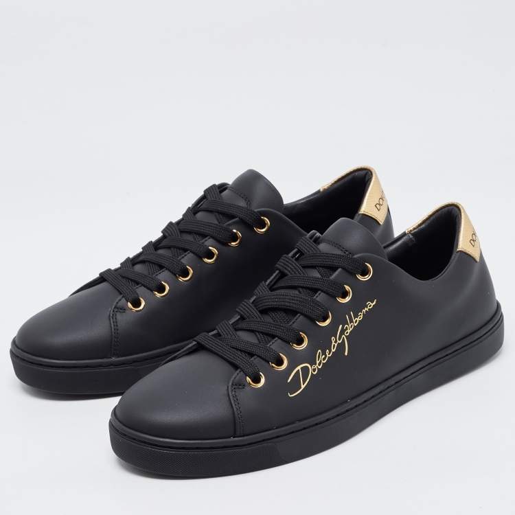 Pre Owned Dolce & Gabbana Black Leather Portofino Low Top Sneakers Size 37.5 