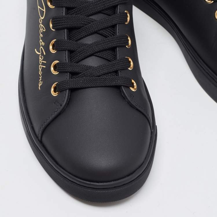 Pre Owned Dolce & Gabbana Black Leather Portofino Low Top Sneakers Size 37.5 