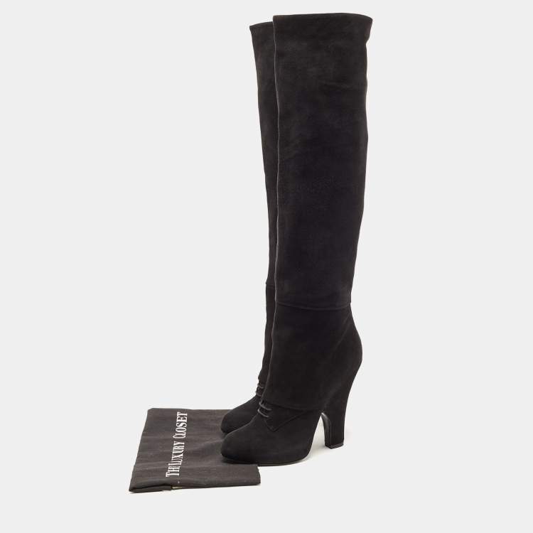 Pre Owned Dolce & Gabbana Black Suede Platform Knee Length Boots Size 40