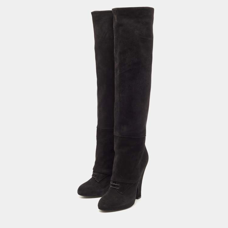 Pre Owned Dolce & Gabbana Black Suede Platform Knee Length Boots Size 40