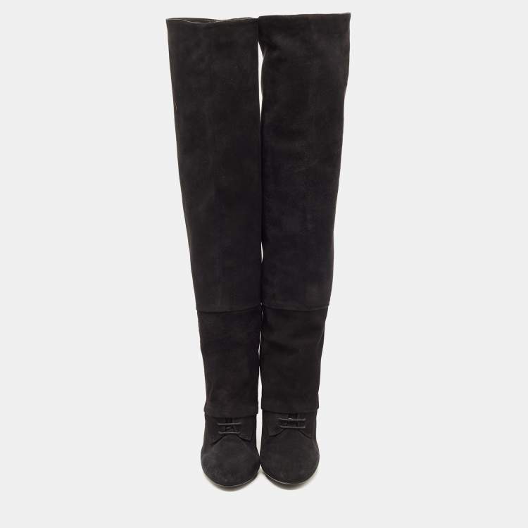Pre Owned Dolce & Gabbana Black Suede Platform Knee Length Boots Size 40