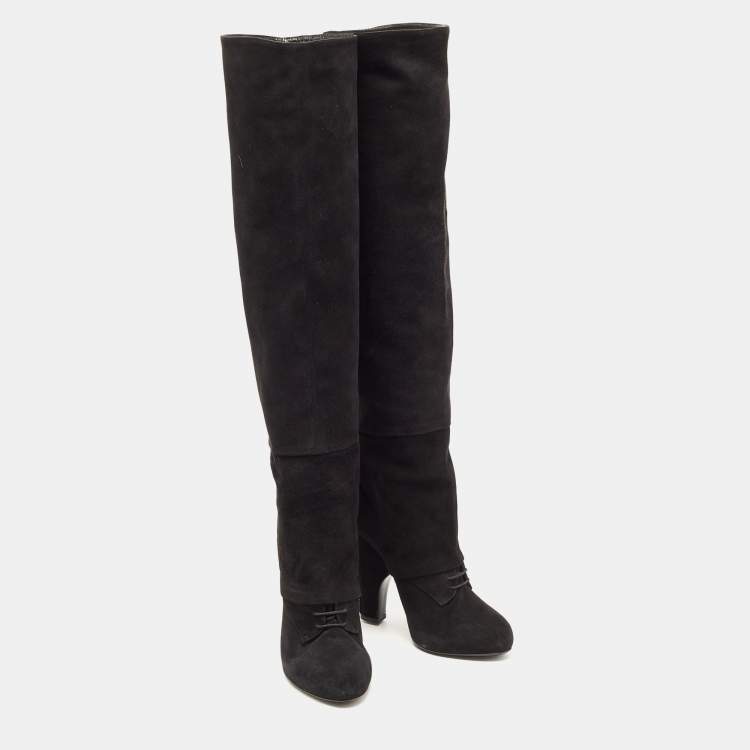 Pre Owned Dolce & Gabbana Black Suede Platform Knee Length Boots Size 40