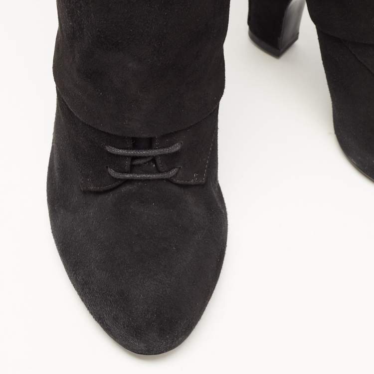 Pre Owned Dolce & Gabbana Black Suede Platform Knee Length Boots Size 40