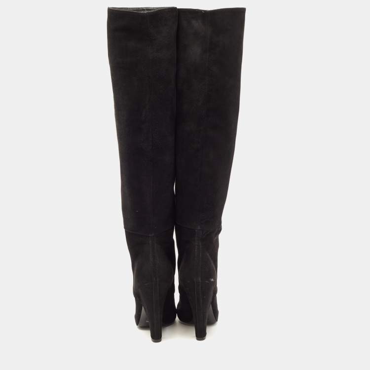 Pre Owned Dolce & Gabbana Black Suede Platform Knee Length Boots Size 40