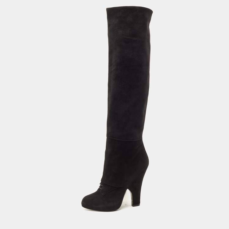Pre Owned Dolce & Gabbana Black Suede Platform Knee Length Boots Size 40