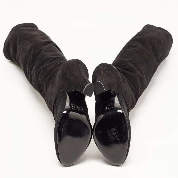 Pre Owned Dolce & Gabbana Black Suede Platform Knee Length Boots Size 40