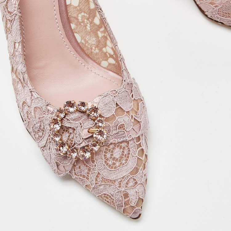 Pre Owned Dolce & Gabbana Lilac Lace Crystal Embellishment Pointed Toe Pumps Size 41