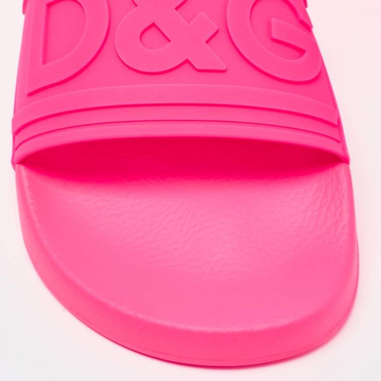 Pre Owned Dolce & Gabbana Pink Rubber Flat Slides Size 40