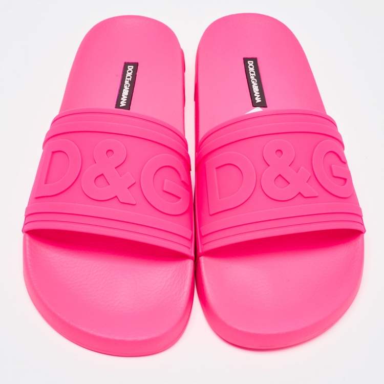 Pre Owned Dolce & Gabbana Pink Rubber Flat Slides Size 40