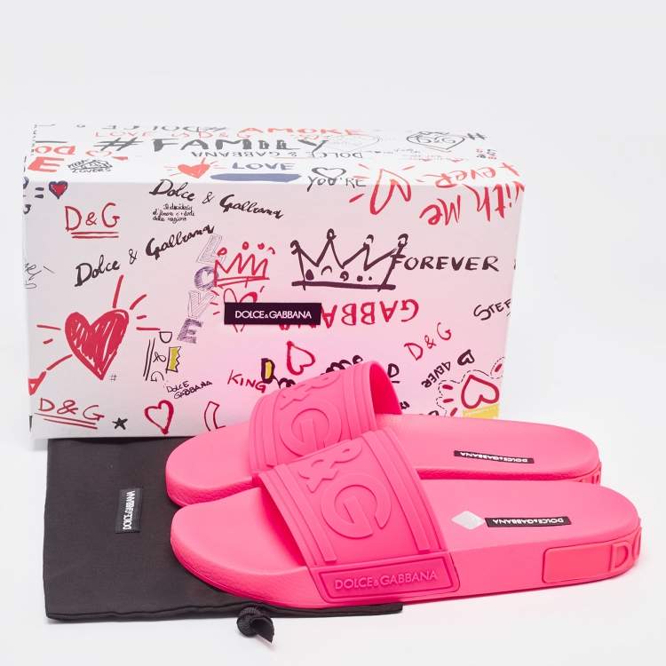 Pre Owned Dolce & Gabbana Pink Rubber Flat Slides Size 40