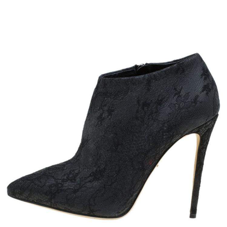 Pre Owned Dolce & Gabbana Black Lace Ankle Boots Size 36