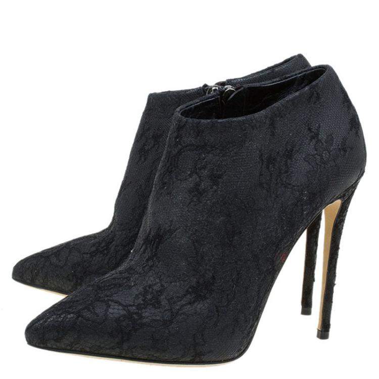 Pre Owned Dolce & Gabbana Black Lace Ankle Boots Size 36