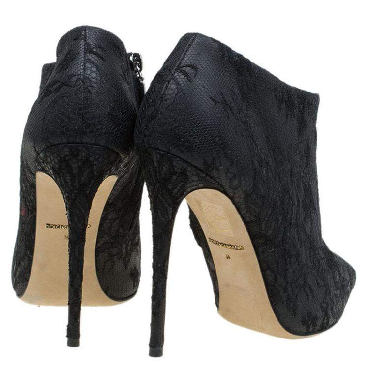 Pre Owned Dolce & Gabbana Black Lace Ankle Boots Size 36