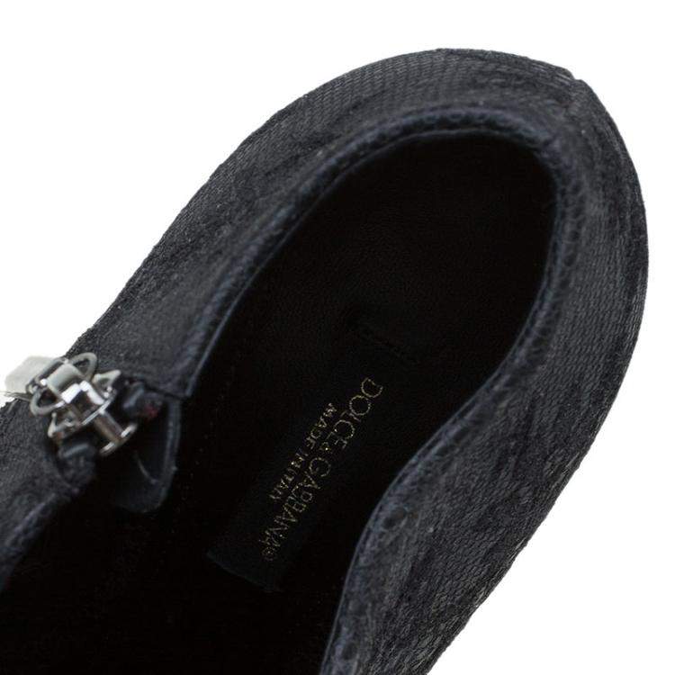 Pre Owned Dolce & Gabbana Black Lace Ankle Boots Size 36