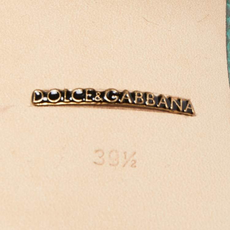 Pre Owned Dolce & Gabbana Green Lizard Leather Slides Size 39.5  