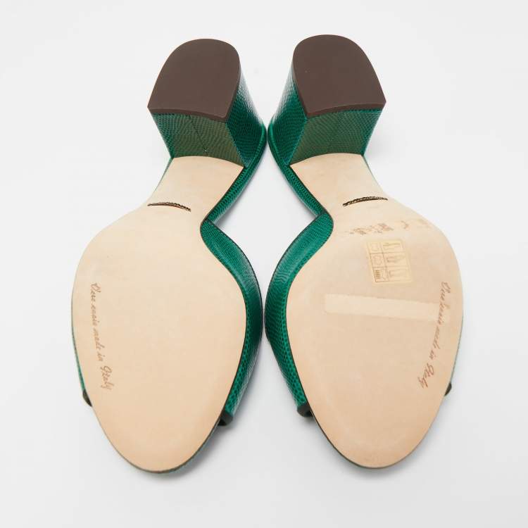 Pre Owned Dolce & Gabbana Green Lizard Leather Slides Size 39.5  