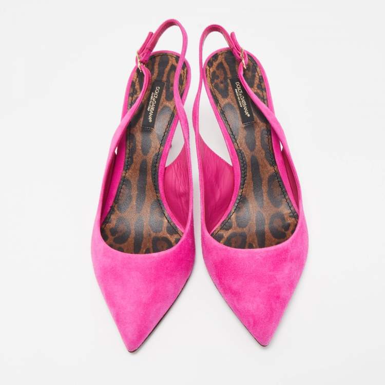 Pre Owned Dolce & Gabbana Pink Suede Slingback Pointed Toe Pumps Size 40