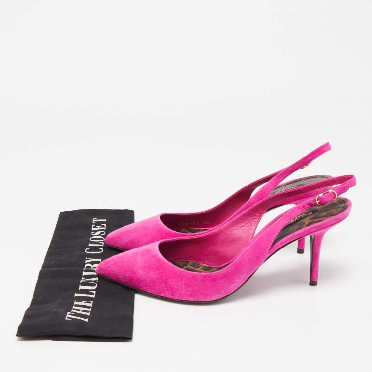 Pre Owned Dolce & Gabbana Pink Suede Slingback Pointed Toe Pumps Size 40