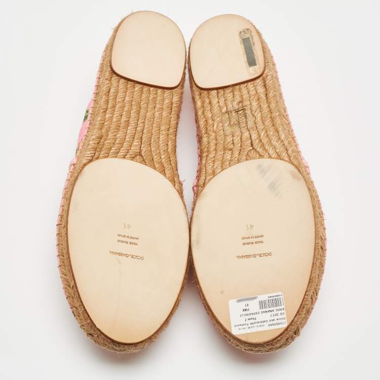 Pre Owned Dolce & Gabbana Pink/Yellow Pineapple Print Brocade Espadrilles Flats Size 41