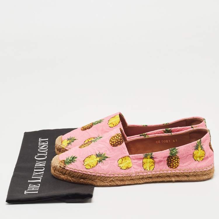 Pre Owned Dolce & Gabbana Pink/Yellow Pineapple Print Brocade Espadrilles Flats Size 41