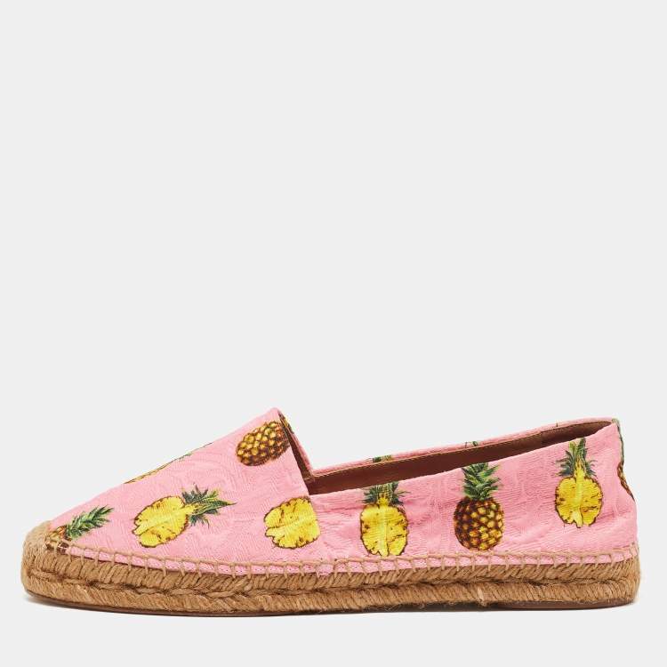 Pre Owned Dolce & Gabbana Pink/Yellow Pineapple Print Brocade Espadrilles Flats Size 41