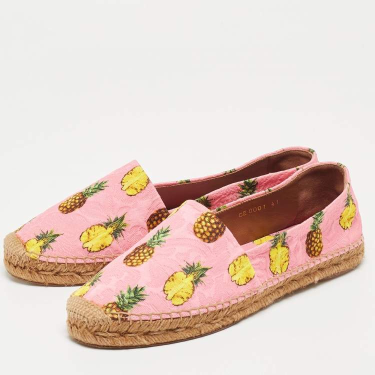 Pre Owned Dolce & Gabbana Pink/Yellow Pineapple Print Brocade Espadrilles Flats Size 41