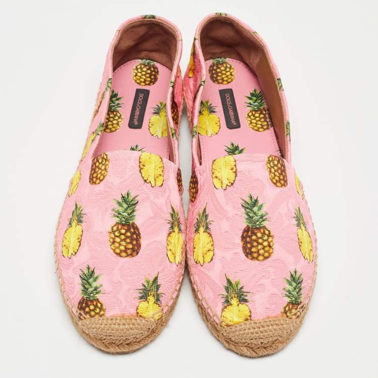 Pre Owned Dolce & Gabbana Pink/Yellow Pineapple Print Brocade Espadrilles Flats Size 41