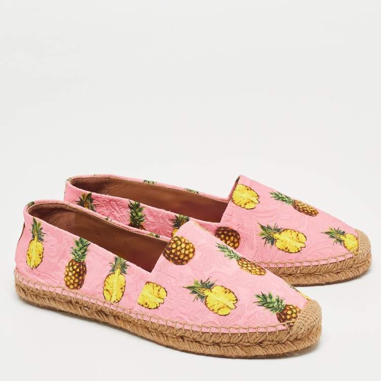 Pre Owned Dolce & Gabbana Pink/Yellow Pineapple Print Brocade Espadrilles Flats Size 41