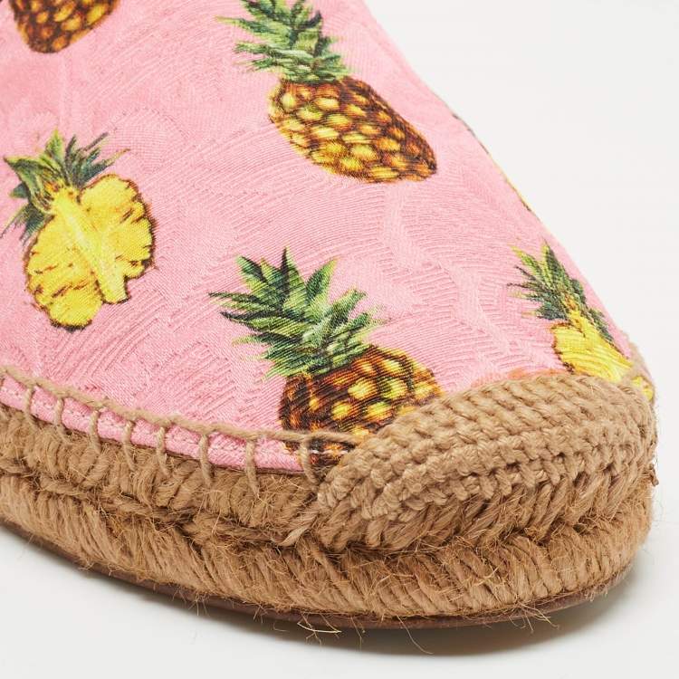 Pre Owned Dolce & Gabbana Pink/Yellow Pineapple Print Brocade Espadrilles Flats Size 41