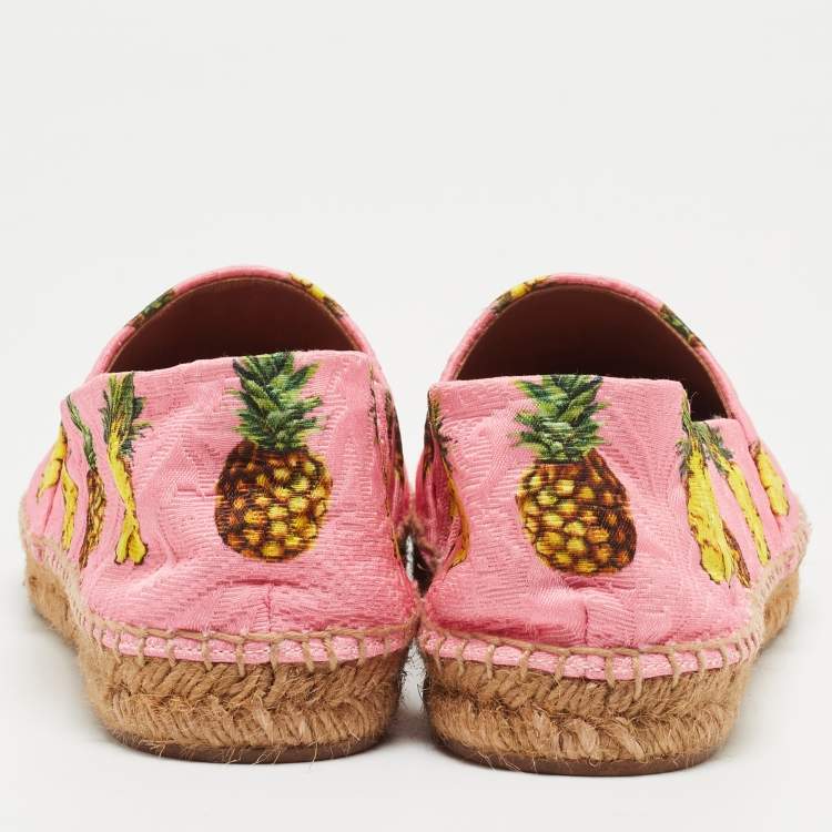 Pre Owned Dolce & Gabbana Pink/Yellow Pineapple Print Brocade Espadrilles Flats Size 41
