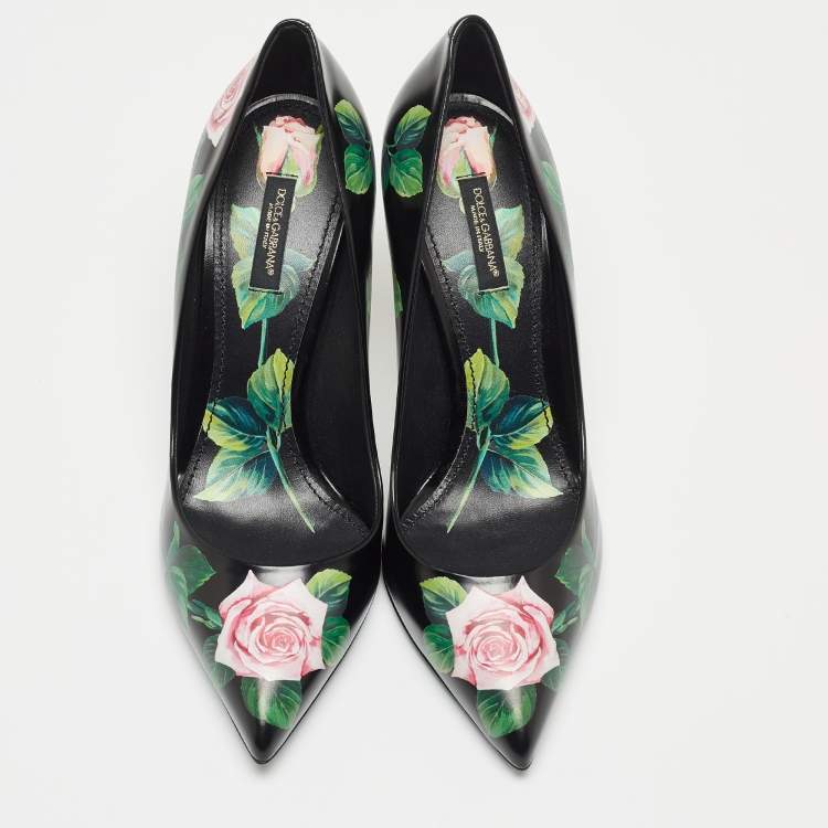 Pre Owned Dolce & Gabbana Black Leather Floral Print Pumps Size 40