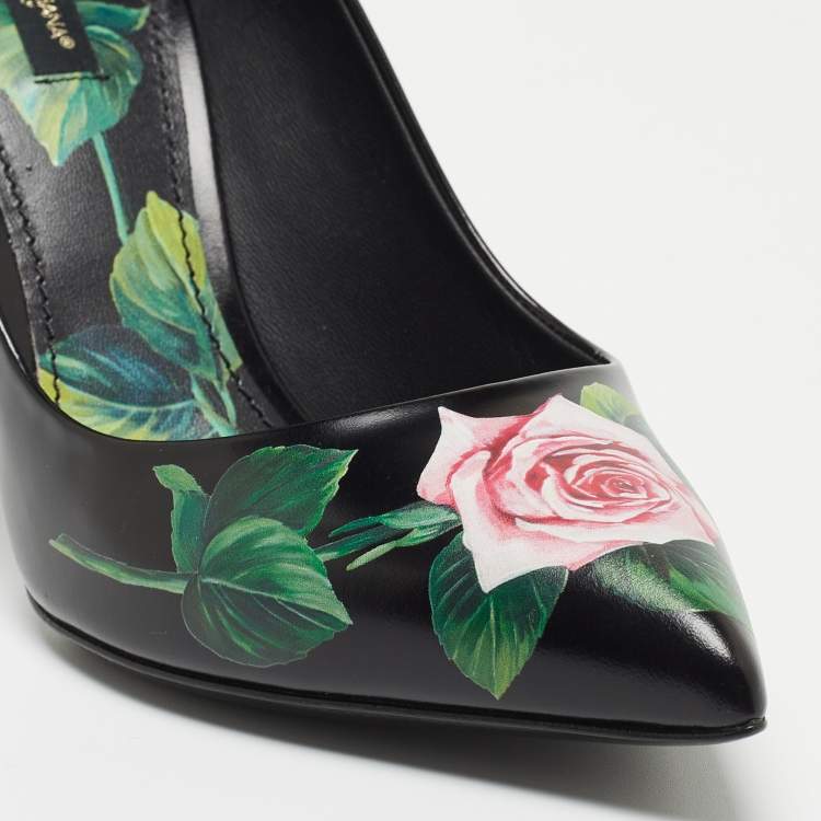 Pre Owned Dolce & Gabbana Black Leather Floral Print Pumps Size 40
