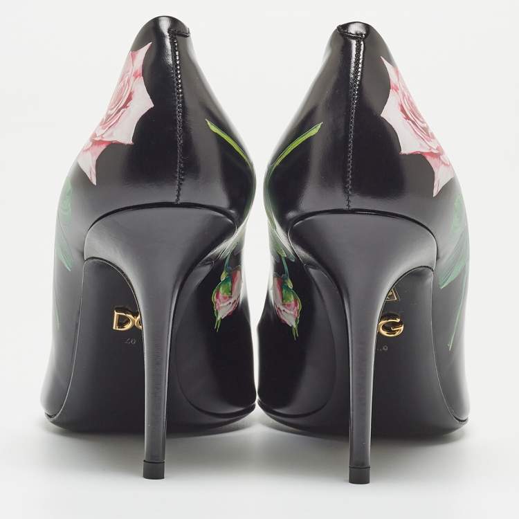 Pre Owned Dolce & Gabbana Black Leather Floral Print Pumps Size 40