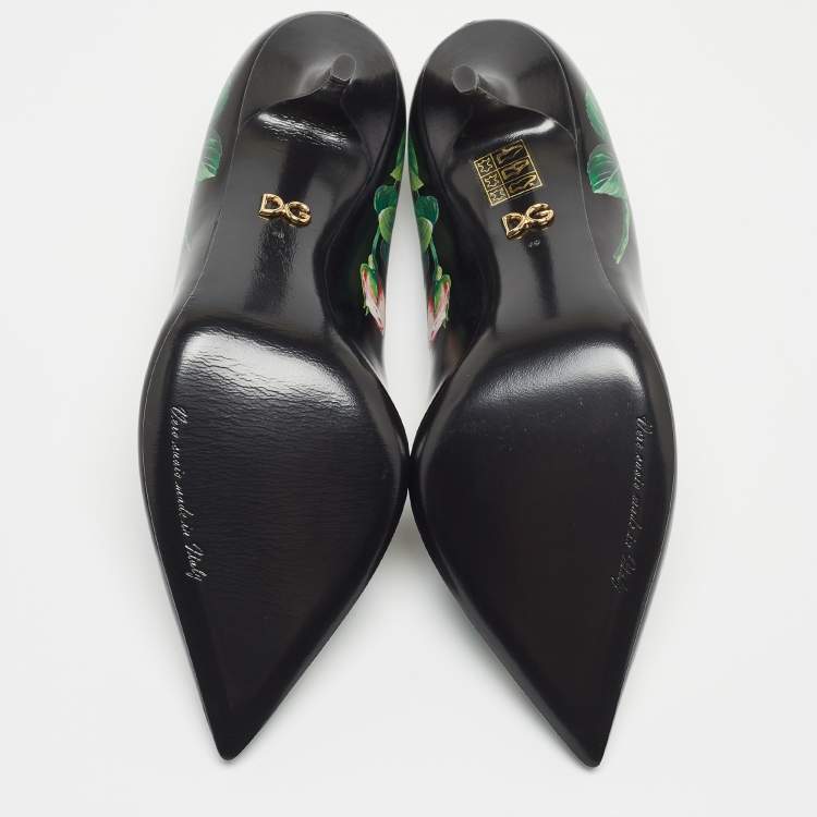 Pre Owned Dolce & Gabbana Black Leather Floral Print Pumps Size 40
