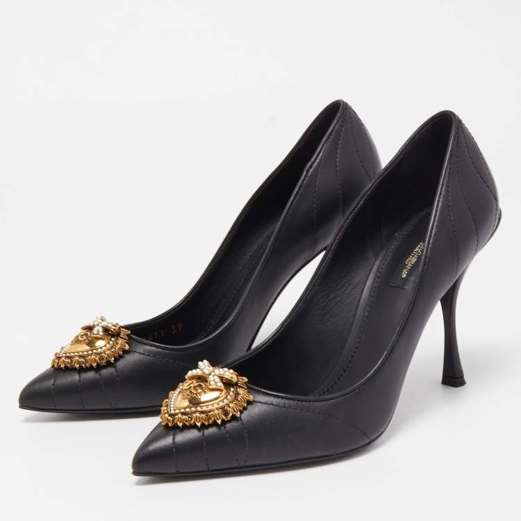 Dolce & Gabbana Black Leather Devotion Embellished Pointed