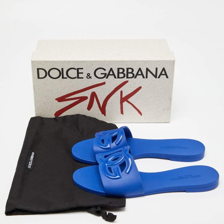 Pre Owned Dolce & Gabbana Blue Jelly DG Cut Out Logo Flat Slides Size 41