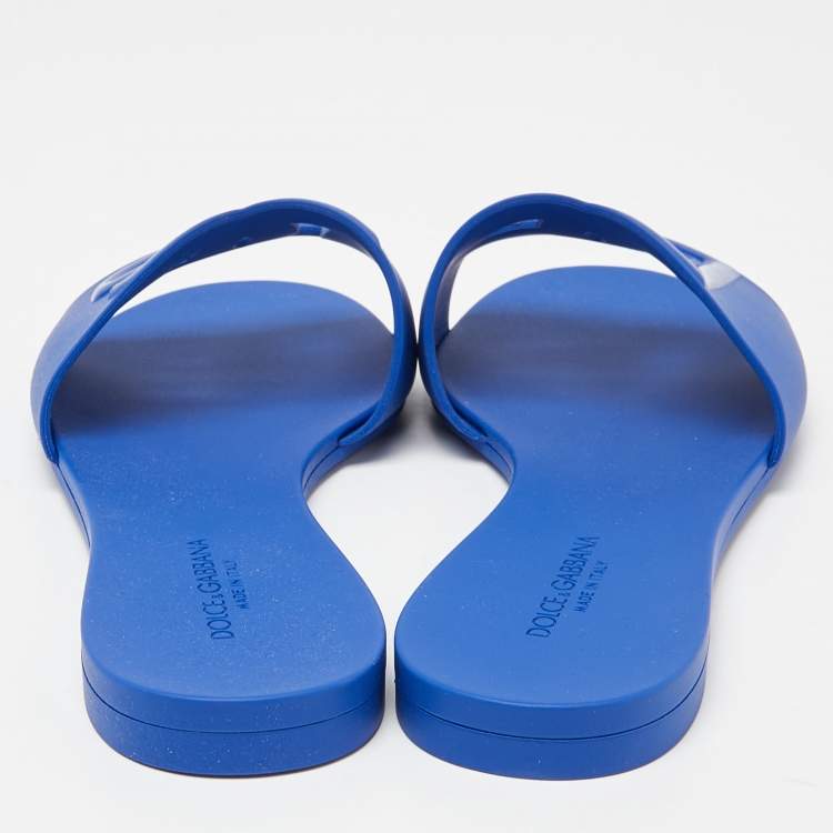 Pre Owned Dolce & Gabbana Blue Jelly DG Cut Out Logo Flat Slides Size 41