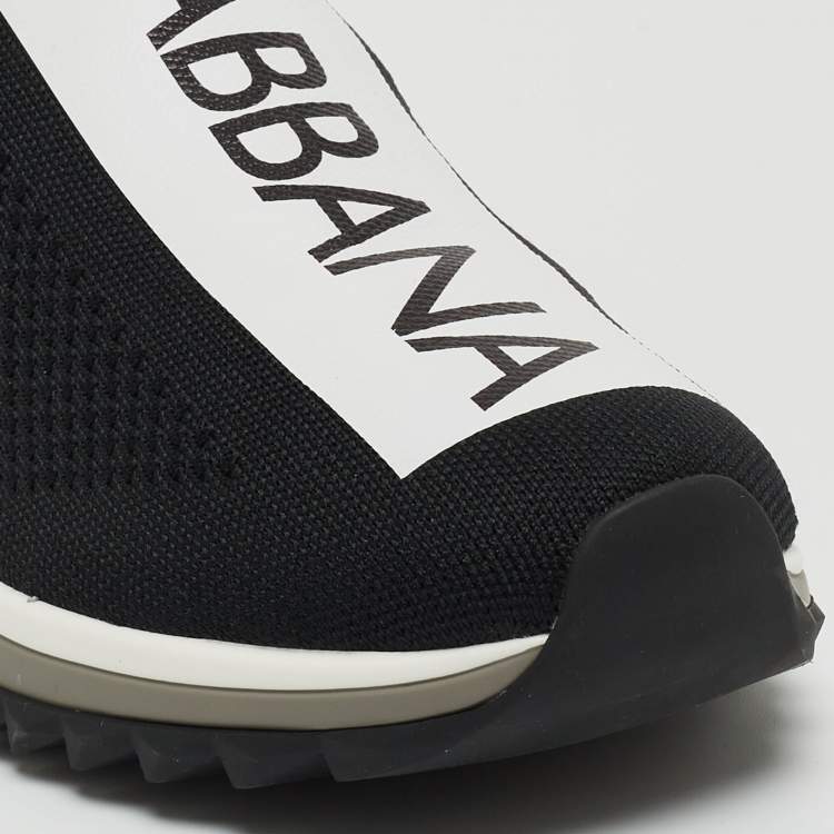 Pre Owned Dolce & Gabbana Black/White Fabric Sorrento Slip On Sneakers Size 41