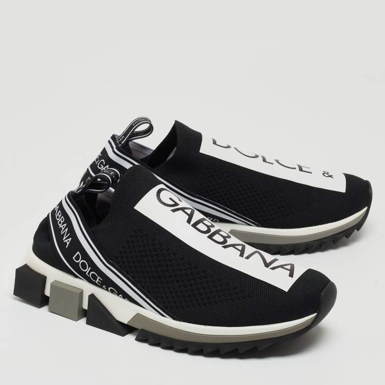 Pre Owned Dolce & Gabbana Black/White Fabric Sorrento Slip On Sneakers Size 41