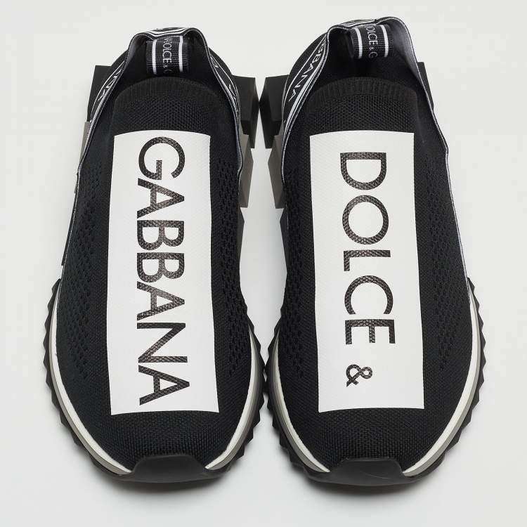 Pre Owned Dolce & Gabbana Black/White Fabric Sorrento Slip On Sneakers Size 41