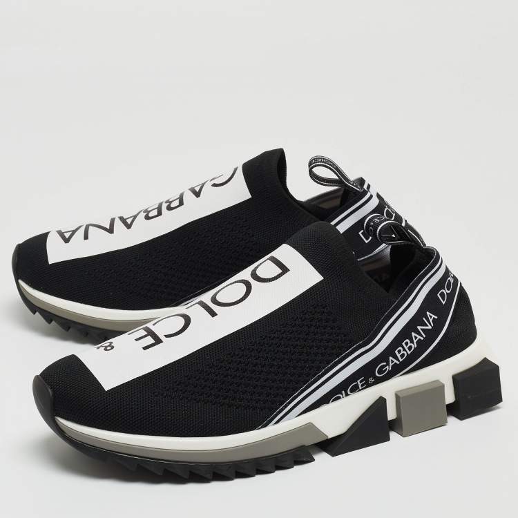 Pre Owned Dolce & Gabbana Black/White Fabric Sorrento Slip On Sneakers Size 41