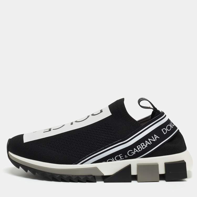 Pre Owned Dolce & Gabbana Black/White Fabric Sorrento Slip On Sneakers Size 41