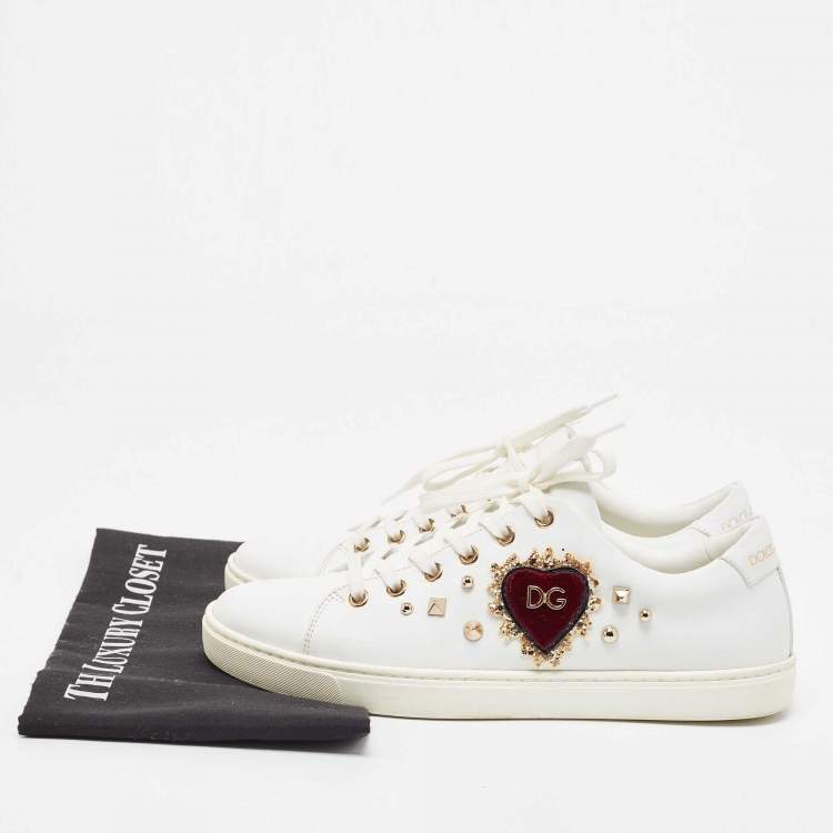 Pre Owned Dolce & Gabbana White Leather Embellished Portofino Sneakers Size 39