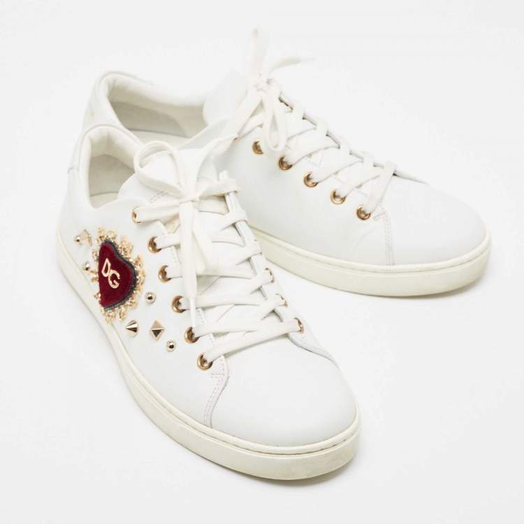 Pre Owned Dolce & Gabbana White Leather Embellished Portofino Sneakers Size 39